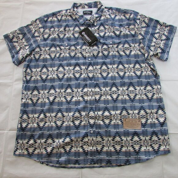 Hooey Men's 3XL Short Sleeve Lost Mine Aztec Pattern Snap Shirt Folkstone Grey/W - Picture 2 of 3
